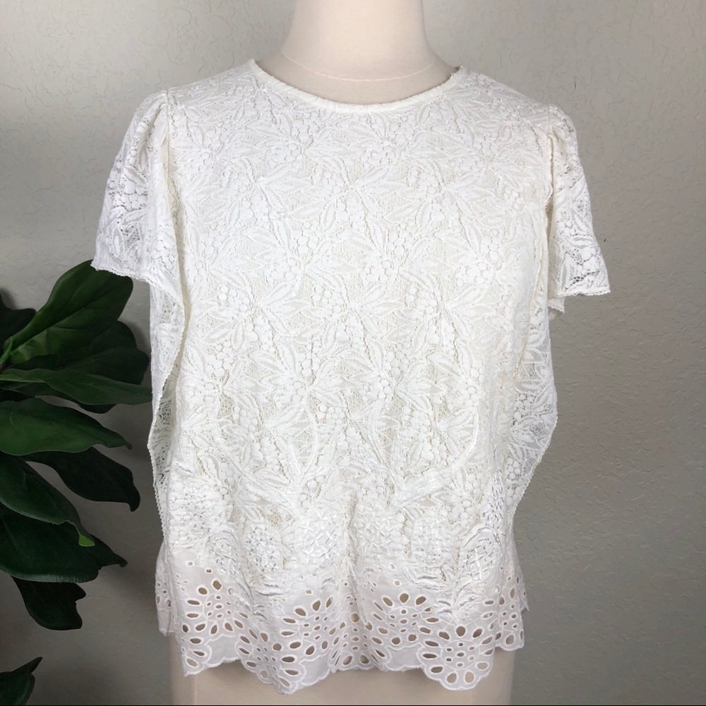 EUC Lucky Brand Ivory/Cream Lace & Eyelet Top